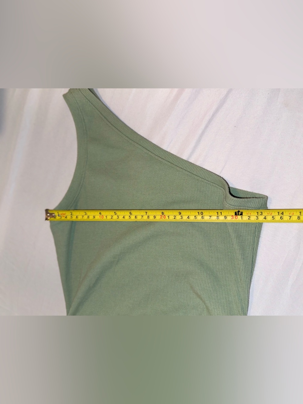 Lulu's One-Shoulder Sage Green Ribbed Tank Ruched Short Dress Size Large - Picture 7 of 16